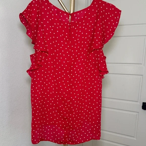 Elle polyester kinda sheer Red Blouse with White Polka Dots - Picture 7 of 7